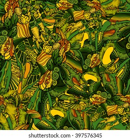 vector abstract hand-drawn pattern.floral abstract summer background, exotic pattern. Tropical pattern. Doodle background.illustration floral entangle