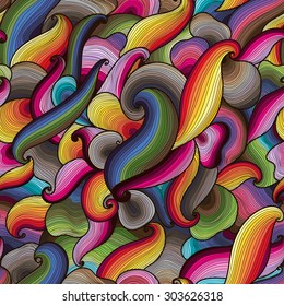Vector abstract hand-drawn rainbow colored waves seamless pattern. Seamless pattern can be used for wallpaper, pattern fills, web page background, surface textures.
