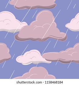 Vector abstract hand-drawn seamless pattern with waves and clouds.