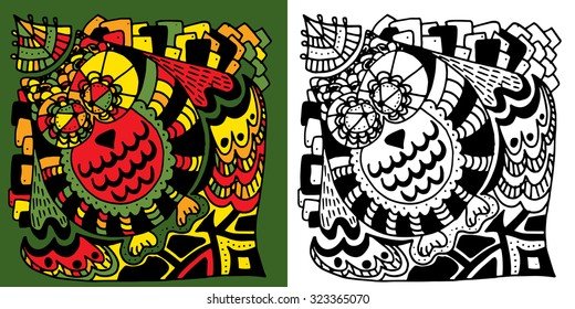 Vector abstract hand-drawn texture.  Pattern for coloring book. Ethnic, floral, retro, doodle, vector design element. Black and white background. Doodle vector background. Greeting card design