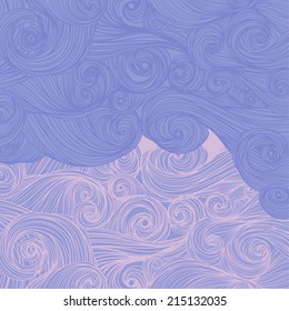 Vector abstract hand-drawn waves curly background 