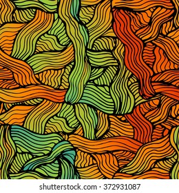 Vector abstract hand-drawn waves simless pattern, wavy background. Colorful waves backdrop