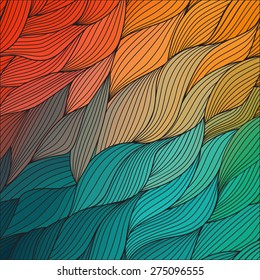 Vector abstract hand-drawn waves texture, wavy background. Colorful waves backdrop.