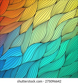 Vector abstract hand-drawn waves texture, wavy background. Colorful waves backdrop.