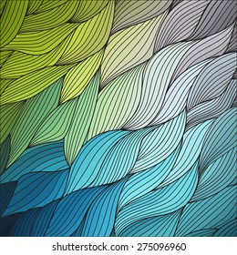Vector abstract hand-drawn waves texture, wavy background. Colorful waves backdrop.