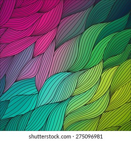 Vector abstract hand-drawn waves texture, wavy background. Colorful waves backdrop.