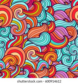 Vector abstract hand-drawn waves texture, wavy background. Colorful waves backdrop.