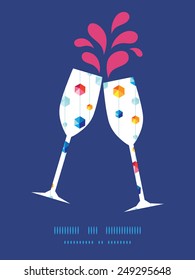 Vector abstract hanging jewels striped toasting wine glasses silhouettes pattern frame