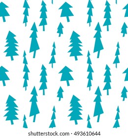 Vector abstract happy holidays christmas tree pattern. Seamless winter landscapes background. Blue and white gift wrapping paper.