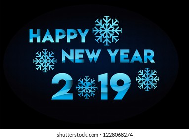 vector abstract happy new year 2019 with snowflakes and ice effect isolated on black background