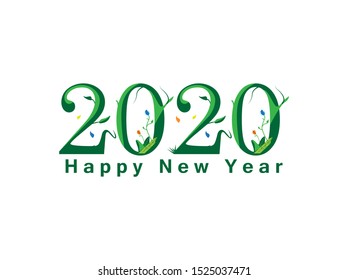 vector abstract happy new year 2020 with nature effect