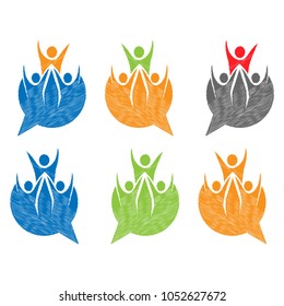 Vector abstract hatched balloon and people. Flat design.