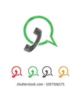 Vector abstract hatched chat icon and telephone. Flat design.