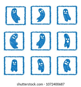 Vector abstract hatched ghost in rectangular. Flat design. Set ghost icon