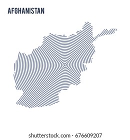Vector abstract hatched map of Afghanistan with spiral lines isolated on a white background. Travel vector illustration.