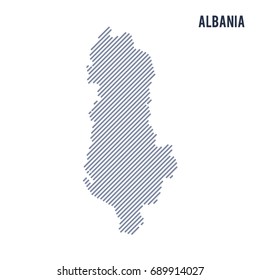 Vector abstract hatched map of Albania with oblique lines isolated on a white background. Travel vector illustration.