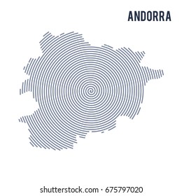 Vector abstract hatched map of Andorra with spiral lines isolated on a white background. Travel vector illustration.