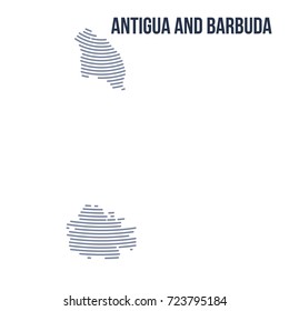 Vector abstract hatched map of Antigua and Barbuda with curve lines isolated on a white background. Travel vector illustration.