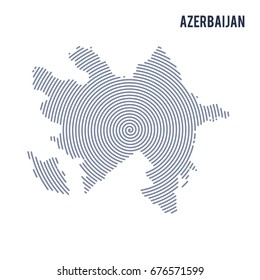 Vector abstract hatched map of Azerbaijan with spiral lines isolated on a white background. Travel vector illustration.