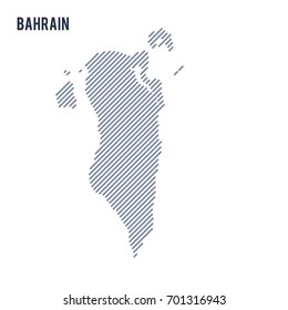 Vector abstract hatched map of Bahrain with oblique lines isolated on a white background. Travel vector illustration.