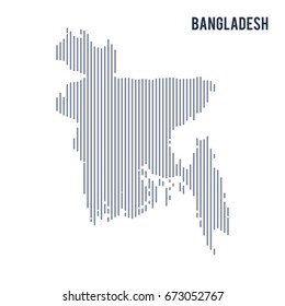 Vector abstract hatched map of Bangladesh with vertical lines isolated on a white background. Travel vector illustration.
