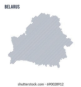 Vector abstract hatched map of Belarus with oblique lines isolated on a white background. Travel vector illustration.