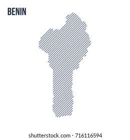 Vector abstract hatched map of Benin with oblique lines isolated on a white background. Travel vector illustration.