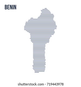 Vector abstract hatched map of Benin with horizontal lines isolated on a white background. Travel vector illustration.