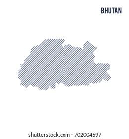 Vector abstract hatched map of Bhutan with oblique lines isolated on a white background. Travel vector illustration.