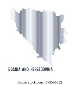 Vector abstract hatched map of Bosnia and Herzegovina with vertical lines isolated on a white background.