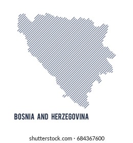 Vector abstract hatched map of Bosnia and Herzegovina with oblique lines isolated on a white background. Travel vector illustration.