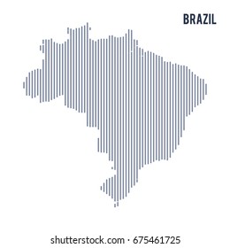 Vector abstract hatched map of Brazil with vertical lines isolated on a white background. Travel vector illustration.