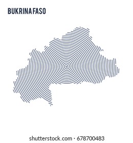 Vector abstract hatched map of Bukina Faso with spiral lines isolated on a white background. Travel vector illustration.