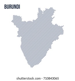 Vector abstract hatched map of Burundi with oblique lines isolated on a white background. Travel vector illustration.