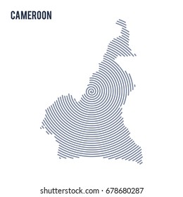 Vector abstract hatched map of Cameroon with spiral lines isolated on a white background. Travel vector illustration.