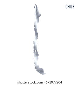 Vector abstract hatched map of Chile with curve lines isolated on a white background. Travel vector illustration.