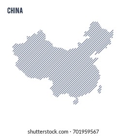 Vector abstract hatched map of China with oblique lines isolated on a white background. Travel vector illustration.