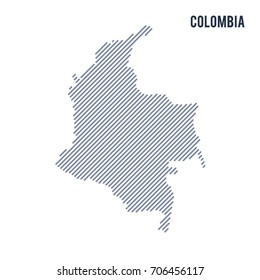 Vector abstract hatched map of Colombia with oblique lines isolated on a white background. Travel vector illustration.