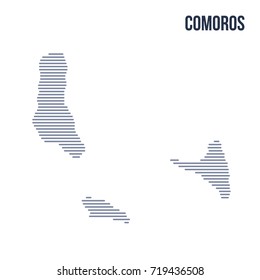 Vector abstract hatched map of Comoros with horizontal lines isolated on a white background. Travel vector illustration.