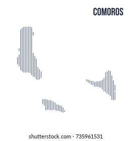 Vector abstract hatched map of Comoros with vertical lines isolated on a white background. Travel vector illustration.