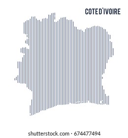 Vector abstract hatched map of Cote Divoire with vertical lines isolated on a white background. Travel vector illustration.
