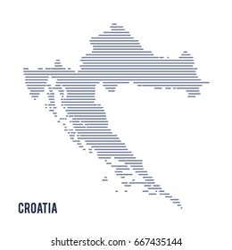 Vector abstract hatched map of Croatia with lines isolated on a white background.