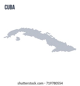 Vector abstract hatched map of Cuba with zig zag lines isolated on a white background. Travel vector illustration.