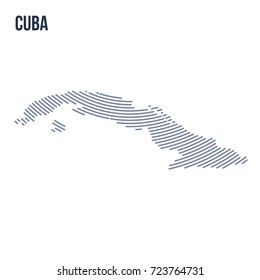 Vector abstract hatched map of Cuba with curve lines isolated on a white background. Travel vector illustration.