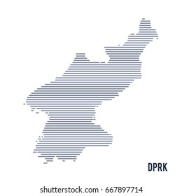Vector abstract hatched map of Democratic People's Republic of Korea with lines isolated on a white background.