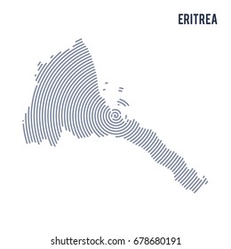 Vector abstract hatched map of Eritrea with spiral lines isolated on a white background. Travel vector illustration.