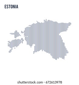 Vector abstract hatched map of Estonia with vertical lines isolated on a white background. Travel vector illustration.