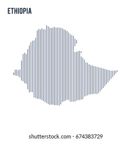 Vector abstract hatched map of Ethiopia with vertical lines isolated on a white background. Travel vector illustration.