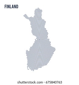 Vector abstract hatched map of Finland with spiral lines isolated on a white background. Travel vector illustration.