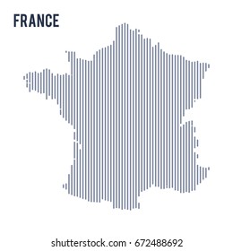 Vector abstract hatched map of France with vertical lines isolated on a white background. Travel vector illustration.